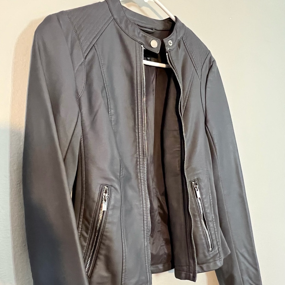 Grey never worn vegan leather jacket from Express with silver hardware